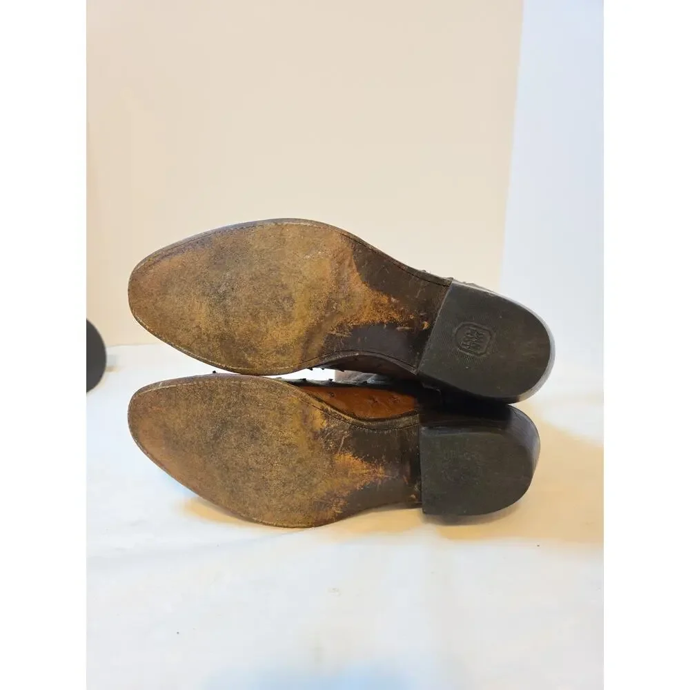 Vtg Dan Post Mens 9.5 Ew Brown Ostrich Leather Cowboy Boots